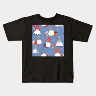 Christmas Gnomes with Snowflakes and Presents on Pale Blue Kids T-Shirt